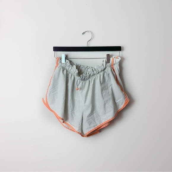 [Nike] Women's Light Gray & Orange Elastic Waist Drawstring Athletic Shorts - Picture 1 of 8